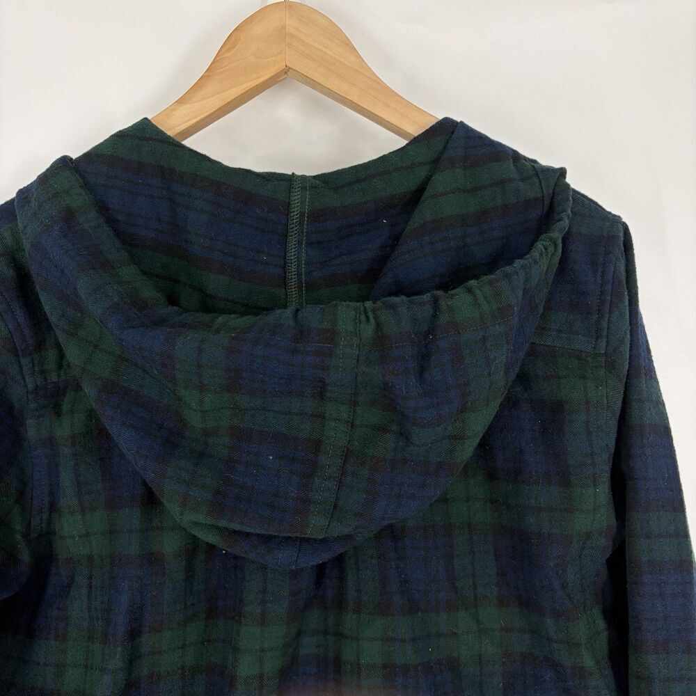 LL Bean Shirt Jacket Size Medium Women Navy Scotch Plaid Flannel Zip Hoodie - Picture 6 of 8